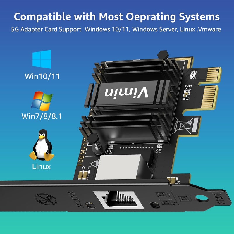 Vmin 5G Base-T PCIe Network Card with RTL8126, 5G Network Card RJ45 Port, 5G/2.5G/1000/100 Mbit/s, PCI Express Ethernet Adapter for Windows10/11, Vmware and Linux, Support WOL, for PCle x4, x8, x16 - Image 5